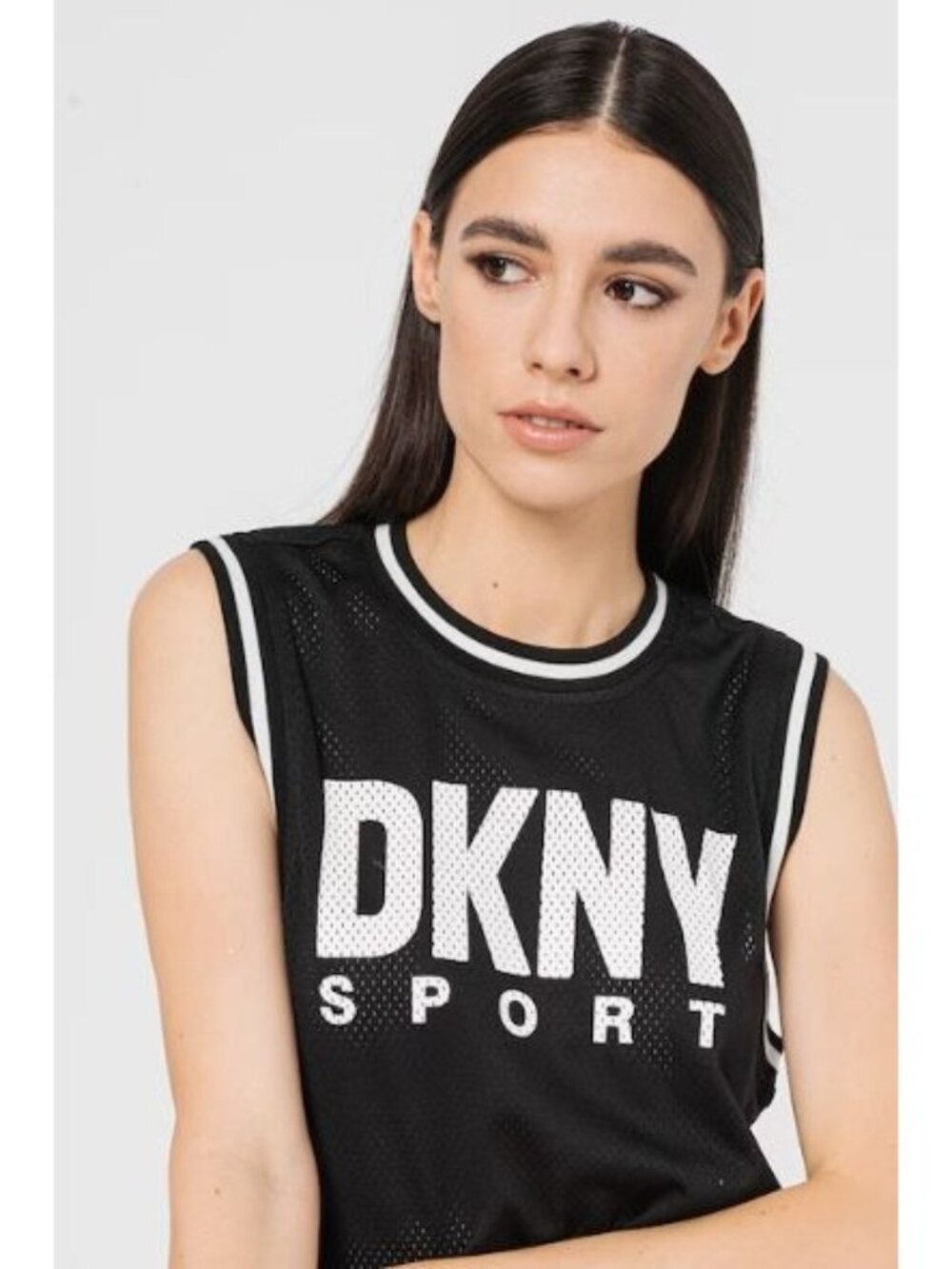 DKNY Crop Top T Shirt Size 2X Black Basketball Mesh Short Sleeve Was $44.50